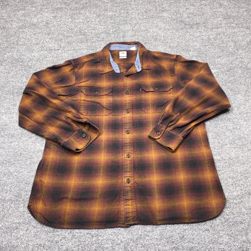 Levi's Shirt Mens Large Brown Plaid Relaxed Fit Flannel Long Sleeve Button Up